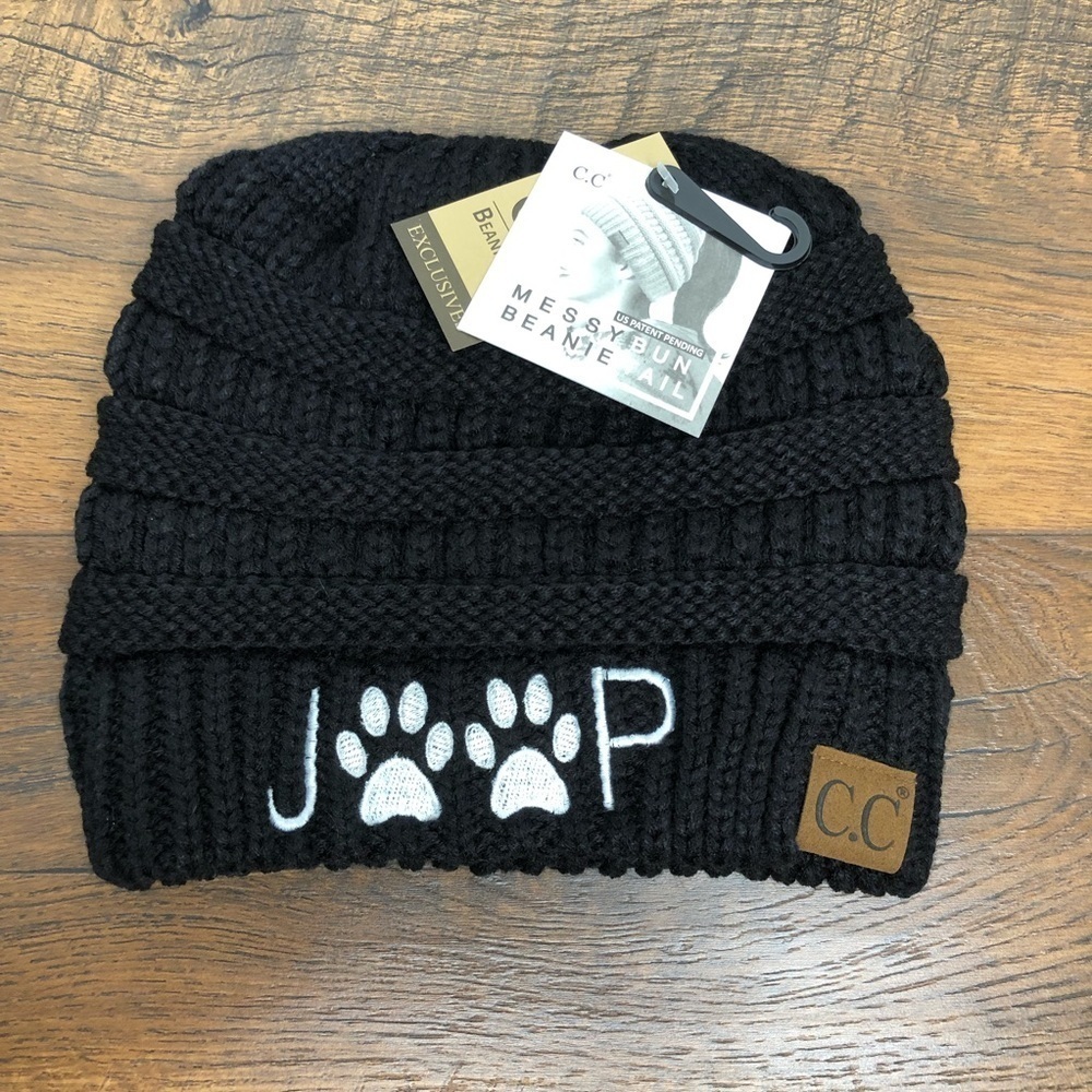 Jeep Paw Print Pony Tail Messy Bun Beanie